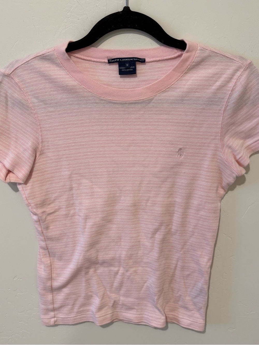 Ralph Lauren Sport Pink Short-Sleeve Striped Crewneck Baby Tee Womens Medium
